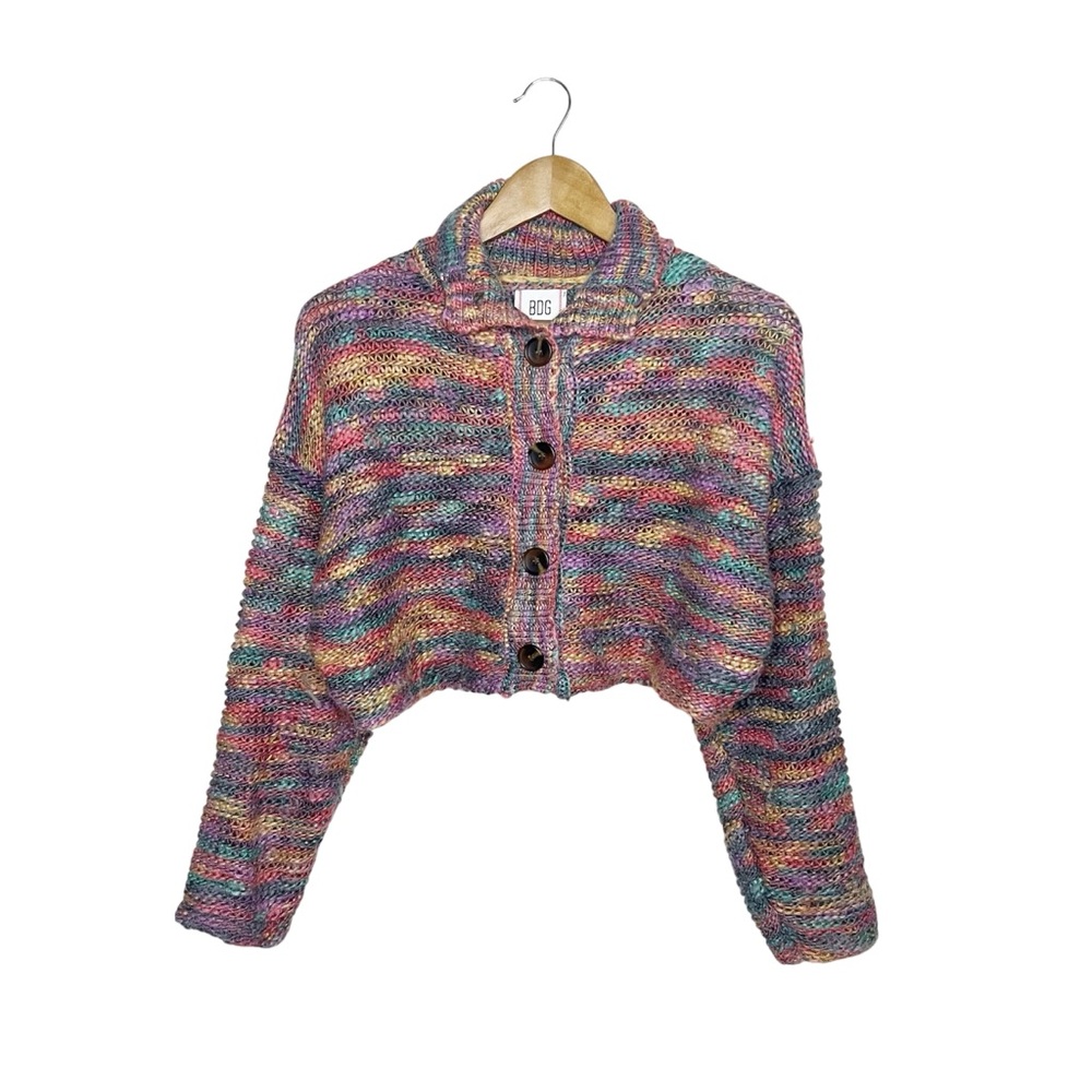 Urban Outfitter’s BDG Multicolor Cropped Button Down Cardigan M Knit Rainbow - Picture 3 of 9